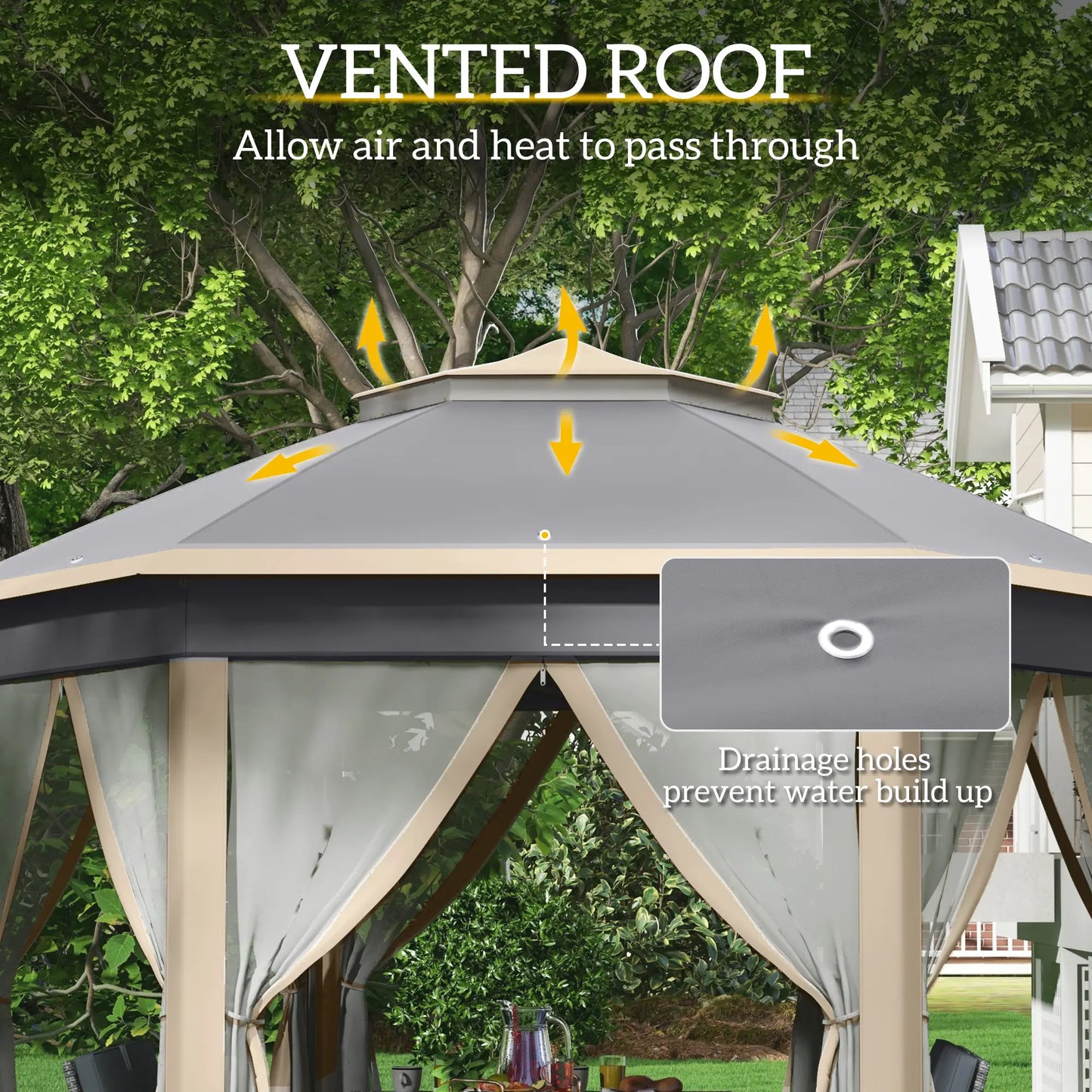 Outsunny 3 x 4m Metal Frame Hexagon Gazebo, with Curtains