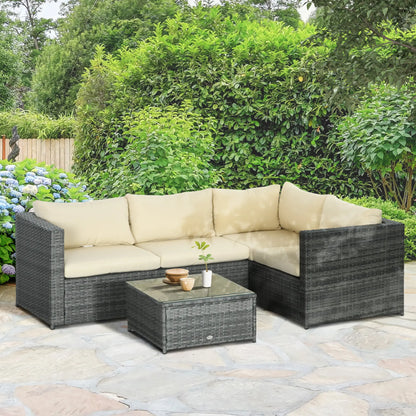 Outsunny 3 Pieces PE Rattan Garden Furniture Set with 10 cm Thick Cushions