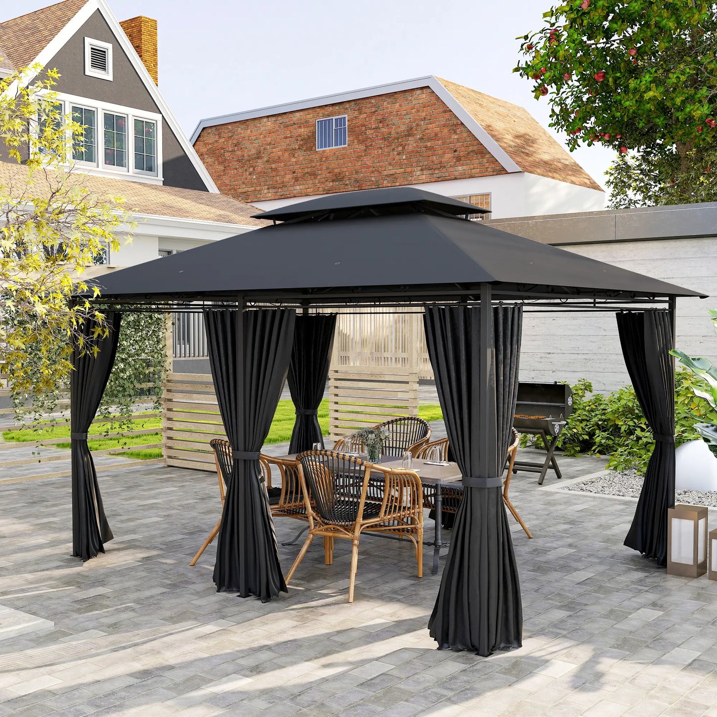 Outsunny 3 x 4m Steel Gazebo, with Curtains