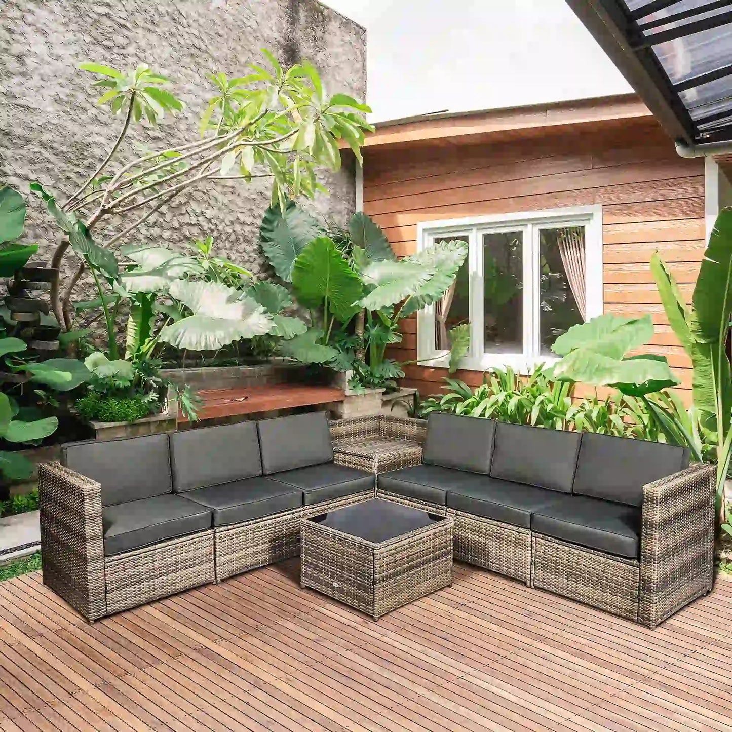 Outsunny 8 Pieces Outdoor PE Rattan Sofa Set with Cushions