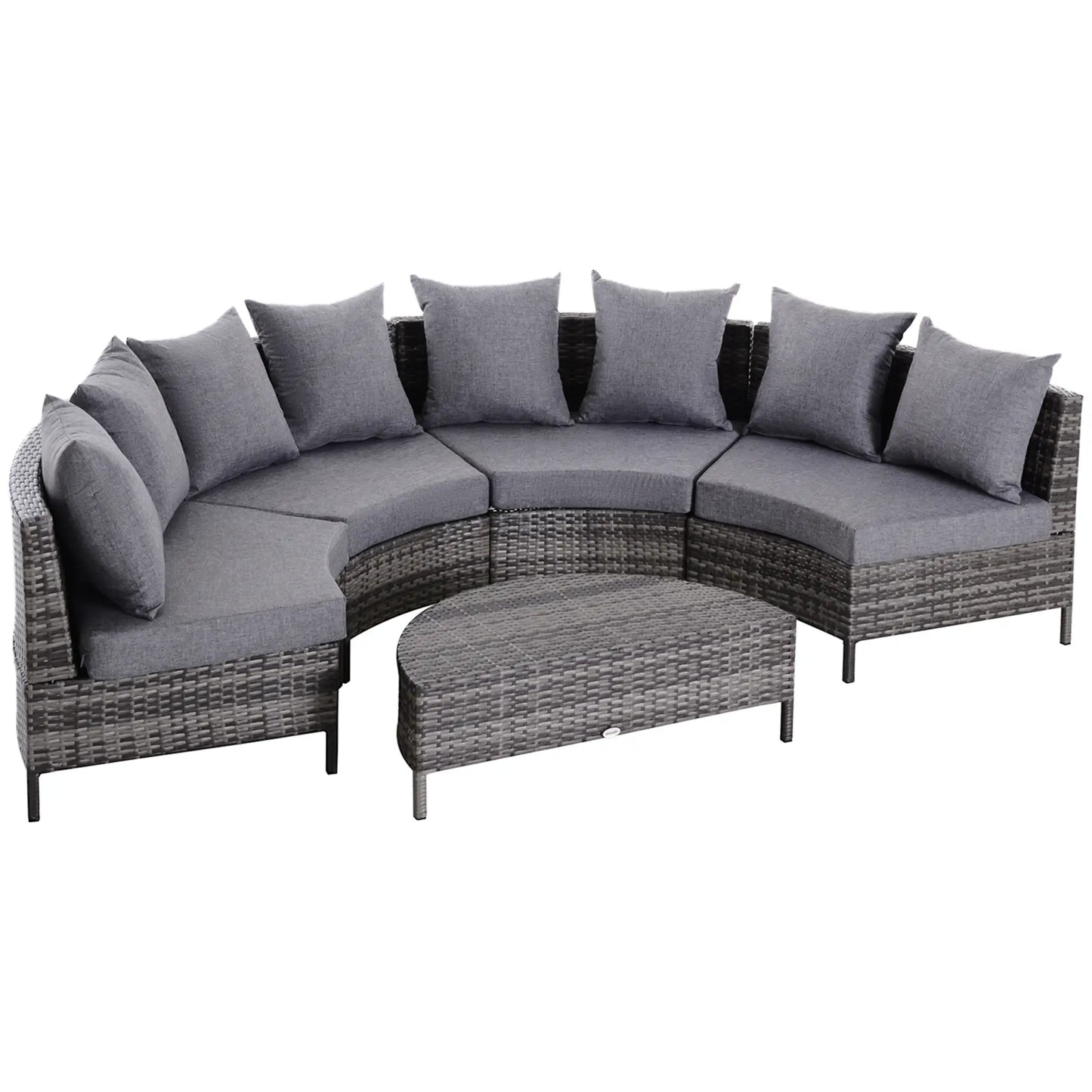 Outsunny 5 Pieces Rattan Garden Furniture Set, 4 Seater Half-Round Garden Sofa Set with Thickened Cushions