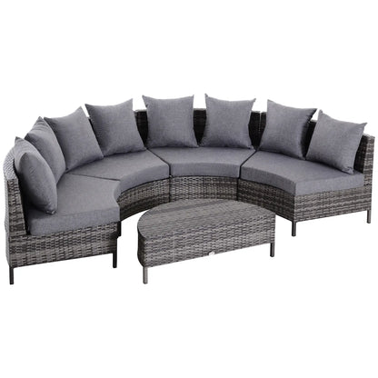 Outsunny 5 Pieces Rattan Garden Furniture Set, 4 Seater Half-Round Garden Sofa Set with Thickened Cushions