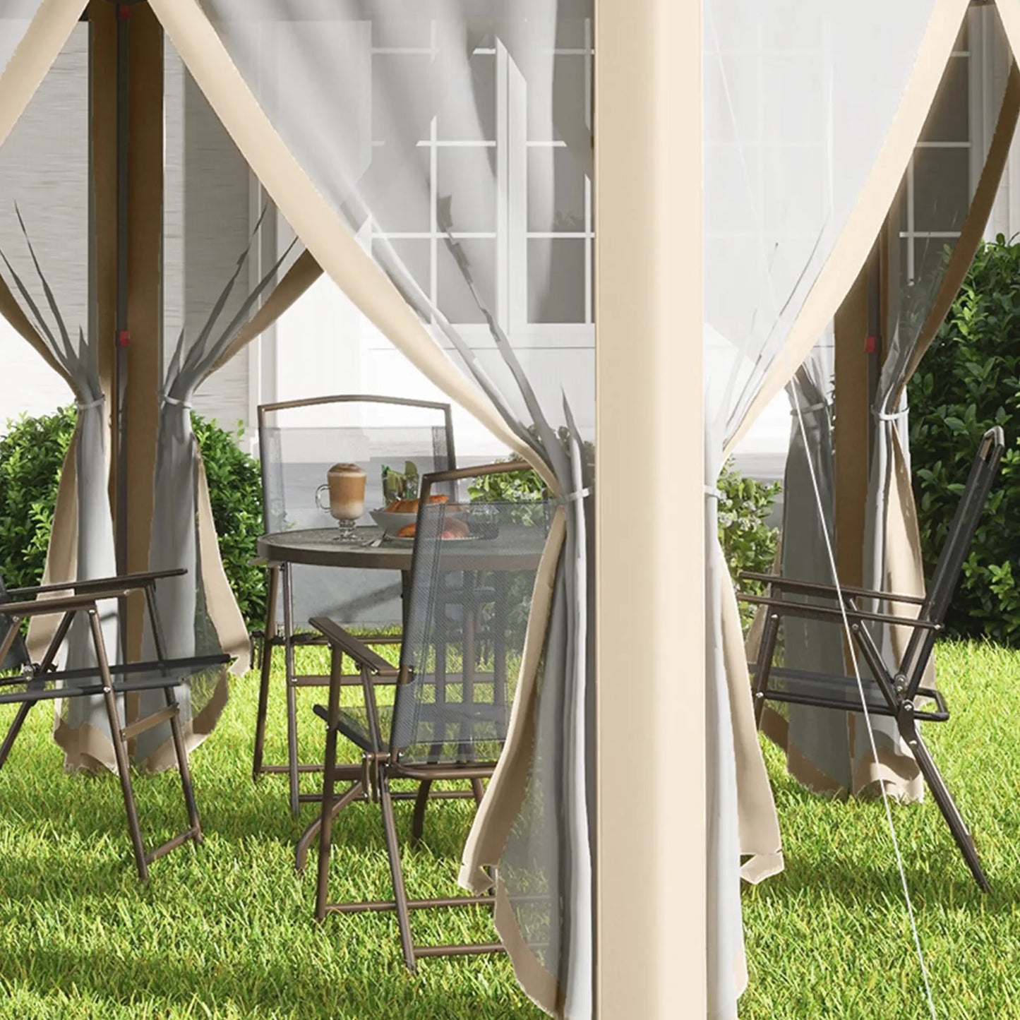 Outsunny 3 x 4m Metal Frame Hexagon Gazebo, with Curtains