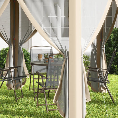 Outsunny 3 x 4m Metal Frame Hexagon Gazebo, with Curtains