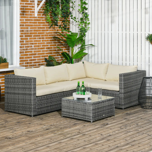 Outsunny 3 Pieces PE Rattan Garden Furniture Set with 10 cm Thick Cushions