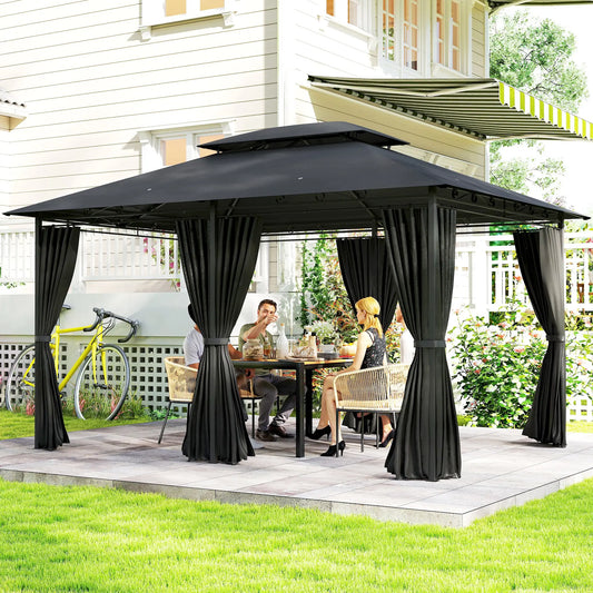 Outsunny 3 x 4m Steel Gazebo, with Curtains
