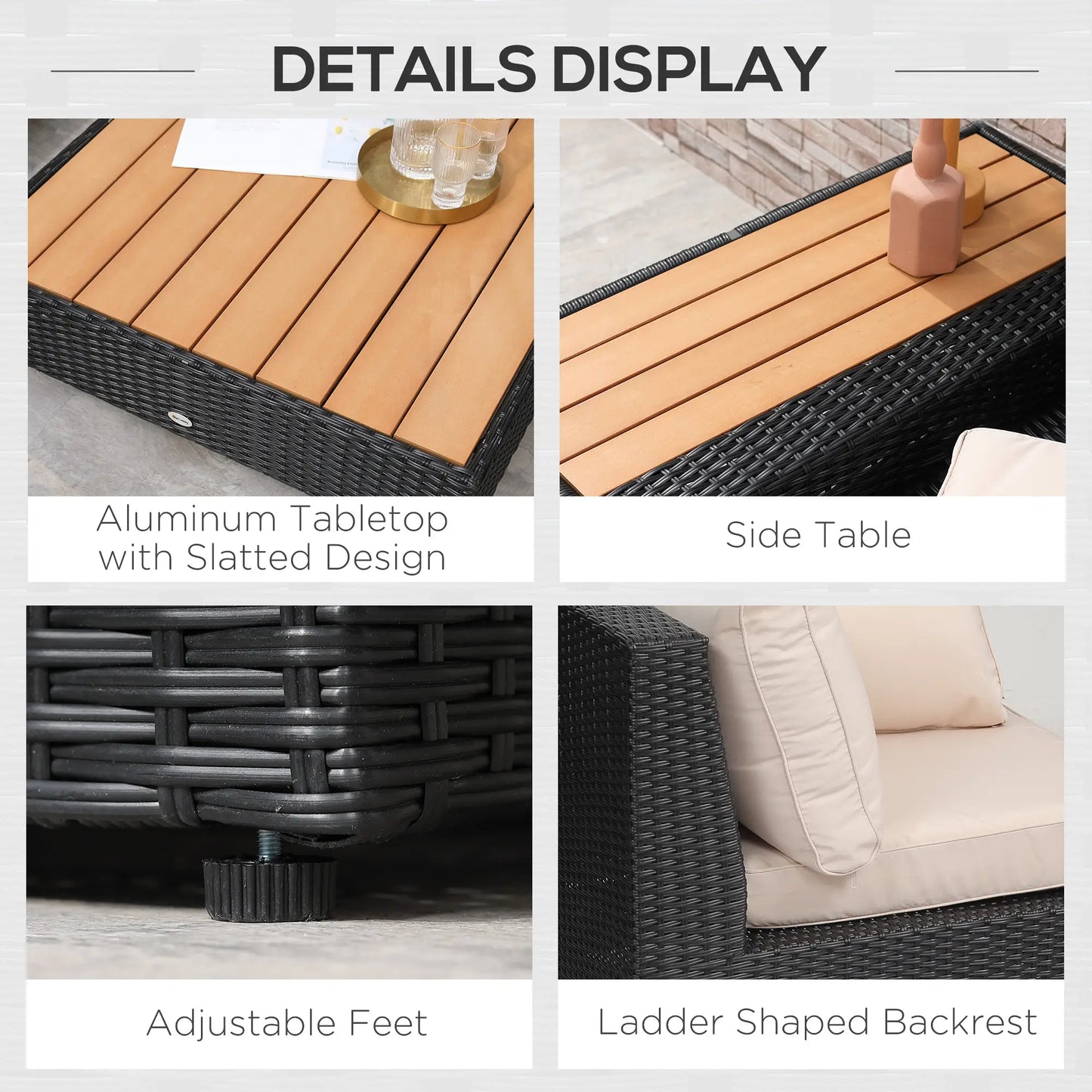 Outsunny 4 PCs Rattan Garden Furniture Outdoor Sectional Corner Sofa and Coffee Table Set